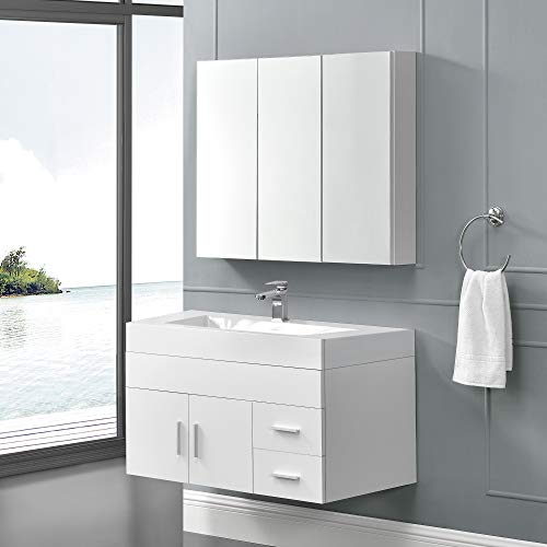 [en.casa] Armario de baño Armario de Pared con Espejo Mueble para Debajo de Lavabo Set de Muebles de baño Blanco