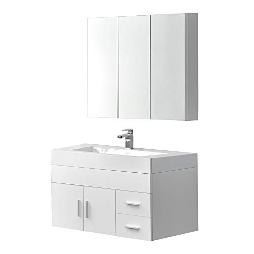 [en.casa] Armario de baño Armario de Pared con Espejo Mueble para Debajo de Lavabo Set de Muebles de baño Blanco