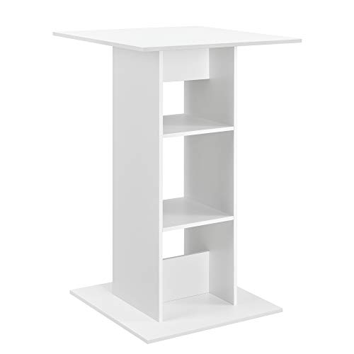 [en.casa] Mesa de Bar Mesa Bistro Elegante 70 x 70 x 110 cm Mesa Alta Cocina Barra integrada para Bebidas con 3 Estantes Blanco