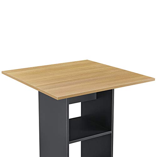 [en.casa] Mesa de Bar Mesa Bistro Elegante 70 x 70 x 110 cm Mesa Alta Cocina Barra integrada para Bebidas con 3 Estantes Gris Oscuro y Color Madera