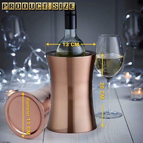 Enfriador de Botella de Vino, Premium Acero Inoxidable - Elegante Oro Rosa - diseño de doble pared - Mantén tu vino perfectamente frío, no se necesita hielo! - Regalo para Navidad o Accesorio de Bar