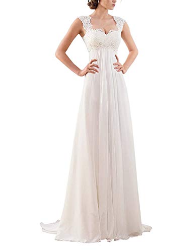 EnjoyBridal® - Vestido de boda para novia embarazada estilo Empire con encaje de chifón  beige Marfil 52