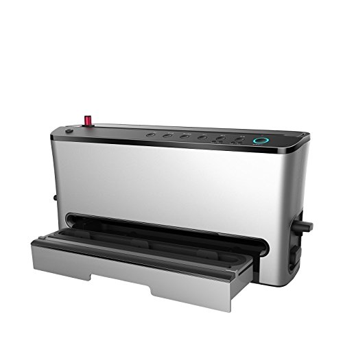 Envasadora al vacío BioChef Pro – Máquina de envasar al vacío Profesional, 120W, 8 Funciones, Espacio para Rollo Integrado, Mecanismo de Corte y Bandeja Anti-Goteo (Plata)