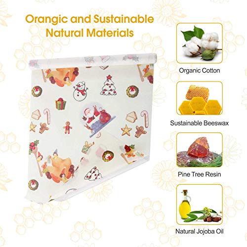 Envoltura de cera de abejas, Eco Cling Film 1 metro por Uni-Right lavable de tela orgánica de corte libre de alimentos, reutilizable rollo paquete de Navidad patrón 33 x 100 cm