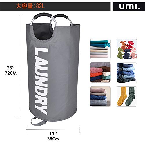 Eono Amazon Brand 82L Bolsas Cestos para la Colada con Bolso de la Moneda, Gran Servicio de lavandería, Plegable Bolsa de Lavado de Ropa Bin (Gris Oscuro)