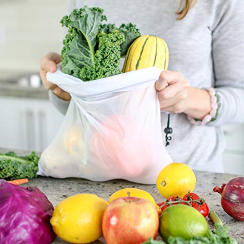 Eono by Amazon - Bolsas Compra Reutilizables Ecológicas Bolsa de Malla para Almacenamiento Fruta Verduras Juguetes Lavable y Transpirable 3 Diversos Tamaños, 9 Pcs (2L+5M+2S)