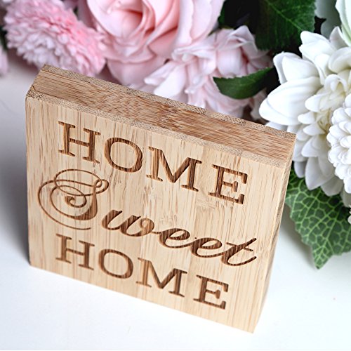 EQLEF Home Sweet Home Madera casera Dulce casera Decoración casera Muestra Bloque de bambú Decoraciones caseras