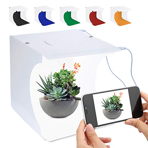 Equipo fotográfico portátil de Photo Booster de Mini Cabina de fotografía portátil Caja de luz de fotografía Plegable con Brillo 2x20 Cubo Tira de LED 8" 6 Colores de Fondo (Multi-Colord)