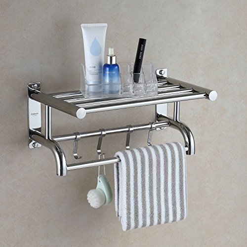 Eridanus Estante de Toallas, Toallero Doble de Acero Inoxidable SUS304 de Pared, Estantería de Almacenamiento para Baño con Barras y Ganchos(40x22,5x19cm)