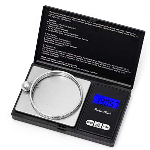 Escala de Bolsillo de precisión (precisión de 0.01g a 200g), Escala de Cusine, Escala de joyería con Pantalla LCD y función de Tara (Negro)