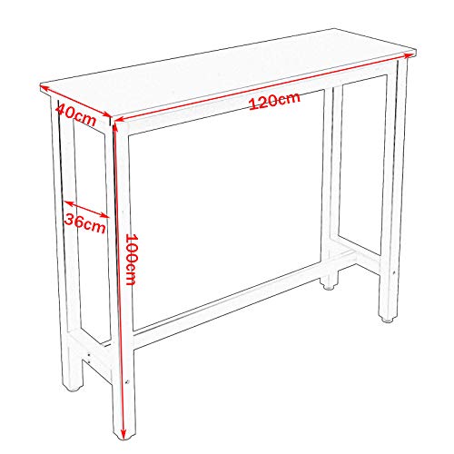 eSituro Mesa de Bar Mesa de Cafetería Mesa de Barra Mesa de Cocina Alta con Estructura de Metal 120x40x100cm Negro SBST0331