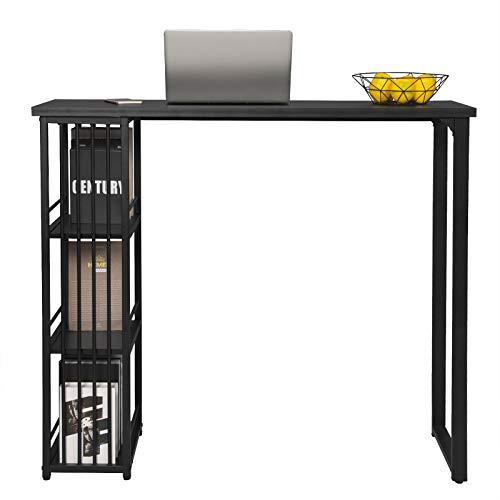 eSituro Mesa de Bar Mesa de Cafetería Mesa de Barra Mesa de Cocina Alta con Estructura de Metal con 3 Estantes 120x40x105cm Negro SBST0402