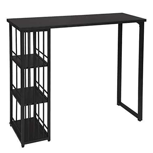 eSituro Mesa de Bar Mesa de Cafetería Mesa de Barra Mesa de Cocina Alta con Estructura de Metal con 3 Estantes 120x40x105cm Negro SBST0402