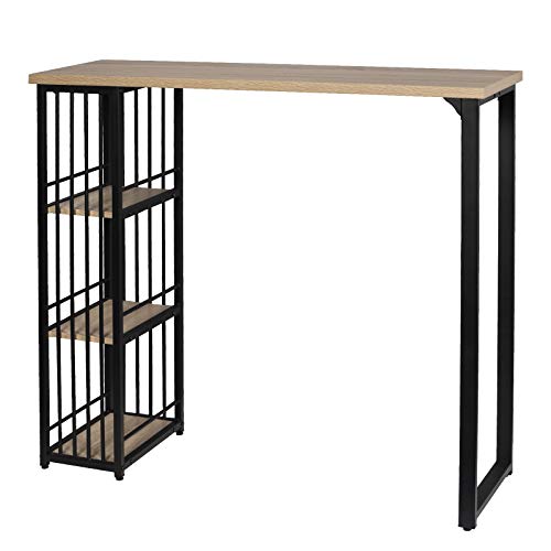 eSituro Mesa de Bar Mesa de Cafetería Mesa de Barra Mesa de Cocina Alta con Estructura de Metal con 3 Estantes 120x40x105cm Roble Claro SBST0403