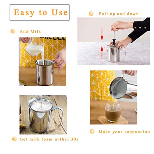 Espumador de leche manual de acero inoxidable, máquina de espuma de leche manual, taza de 17 onzas para capuchino y café latte (500 ml)