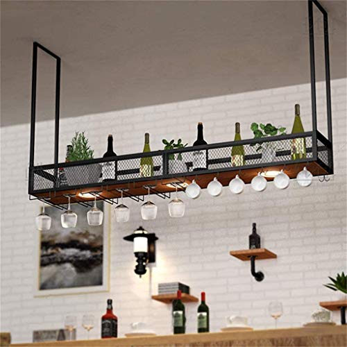 Estante para Vinos, Estante para Vinos Montado En La Pared De Metal/Hierro con Foco LED, Estante para Almacenamiento De Barras De Madera Maciza, Gabinete para Vinos Industrial,180 * 30 * 80cm