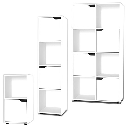 Estantería de URBNLIVING, de madera, con forma cúbica, con puertas , madera, White Bookcase and White Door, 4 Cube