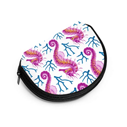 Estuche para Monedas Lindo Caballito de mar Azul y Rojo Sea Náutico Monedero para Damas Estuche para Monedas con Cremallera Mini Bolsas de Maquillaje cosmético para Mujeres Niñas Regalos y Decoracion