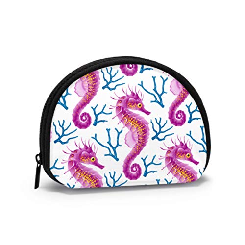 Estuche para Monedas Lindo Caballito de mar Azul y Rojo Sea Náutico Monedero para Damas Estuche para Monedas con Cremallera Mini Bolsas de Maquillaje cosmético para Mujeres Niñas Regalos y Decoracion