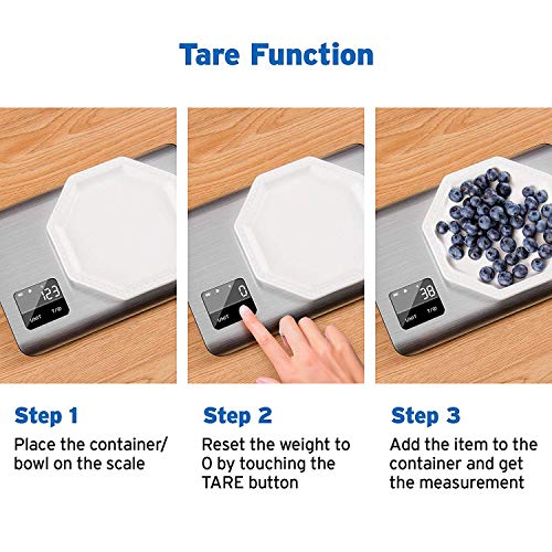 ETEKCITY EK7017 Báscula Digital para Cocina con Pantalla Táctil, Balanza de Alimentos Multifuncional, 5 kg / 11 lbs, Acero Inoxidable de Grado Alimenticio 304, Plata (Baterías Incluidas)