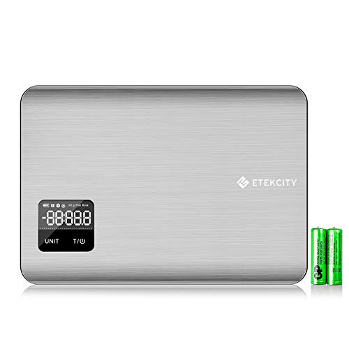 ETEKCITY EK7017 Báscula Digital para Cocina con Pantalla Táctil, Balanza de Alimentos Multifuncional, 5 kg / 11 lbs, Acero Inoxidable de Grado Alimenticio 304, Plata (Baterías Incluidas)