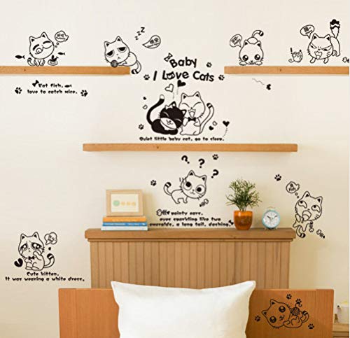 Etiqueta De La Pared Popular De Comercio Exterior Color Puro Y Encantador Gato Travieso De Dibujos Animados De Pared Que Ocupan El Hogar Decorativo S