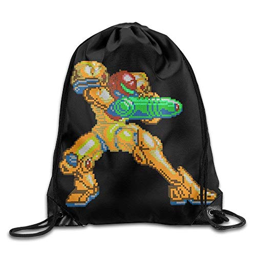 Etryrt Mochilas/Bolsas de Gimnasia,Bolsas de Cuerdas, Drawstring Backpack Bag Samus Aran Metroid Game Nylon Home Travel Sport Storage