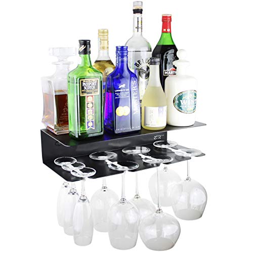 etterr Mueble Bar. Estante de Pared para Copas y Botellas. Fabricado en España. (Negro)