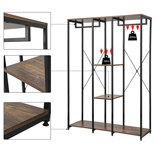 EUGAD Perchero Estanteía Colgante Perchero de Pie Perchero de Soporte Zapato Rack de Ropa Estantes de Almacenamiento Madera y Metal con 3 Estantes 120 x 40 x 167cm 0155XJYJ