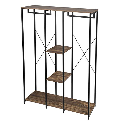 EUGAD Perchero Estanteía Colgante Perchero de Pie Perchero de Soporte Zapato Rack de Ropa Estantes de Almacenamiento Madera y Metal con 3 Estantes 120 x 40 x 167cm 0155XJYJ