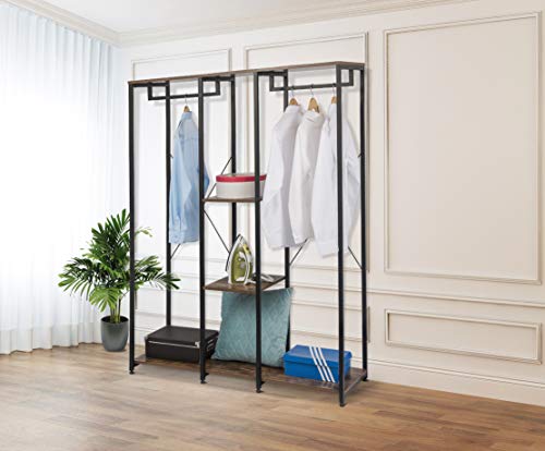 EUGAD Perchero Estanteía Colgante Perchero de Pie Perchero de Soporte Zapato Rack de Ropa Estantes de Almacenamiento Madera y Metal con 3 Estantes 120 x 40 x 167cm 0155XJYJ