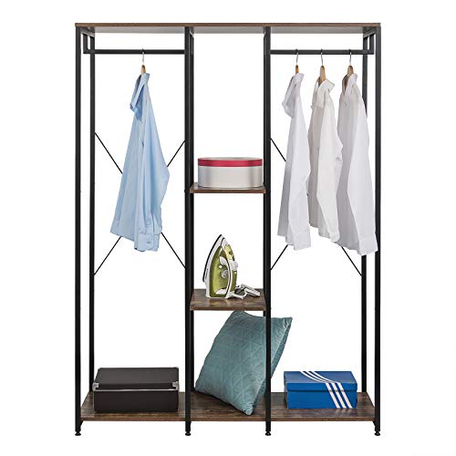 EUGAD Perchero Estanteía Colgante Perchero de Pie Perchero de Soporte Zapato Rack de Ropa Estantes de Almacenamiento Madera y Metal con 3 Estantes 120 x 40 x 167cm 0155XJYJ