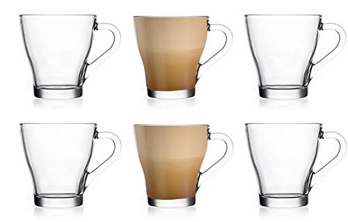 EVER RICH ® Taza de café con té de vidrio con leche con leche (para Tassimo y Dolce Gusto) Juego de 6 vasos (250ML)