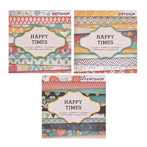 ewtshop® 3 x Diseño Bloque con Hojas por 36, diseño de Papel, Papel para Manualidades, decoración Papel, 108 Hojas, 36 Designs