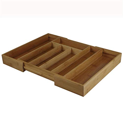 Excellent Houseware, Bandeja Cubiertos Bambu 28 cm x 35 cm x 5 cm, Extensible Hasta 45 cm x 33,5 cm x 5 cm