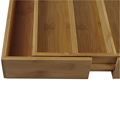 Excellent Houseware, Bandeja Cubiertos Bambu 28 cm x 35 cm x 5 cm, Extensible Hasta 45 cm x 33,5 cm x 5 cm