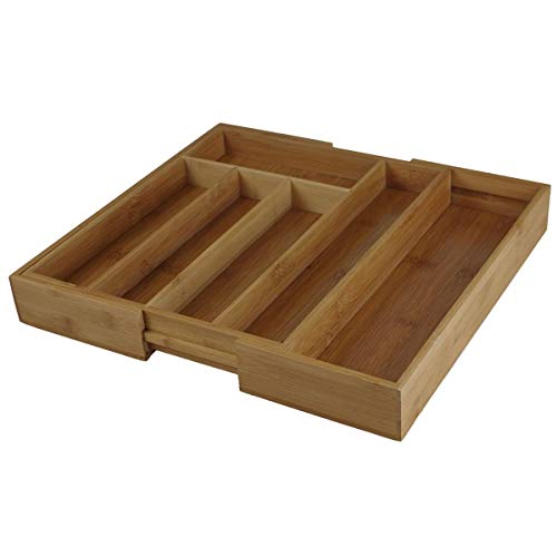 Excellent Houseware, Bandeja Cubiertos Bambu 28 cm x 35 cm x 5 cm, Extensible Hasta 45 cm x 33,5 cm x 5 cm