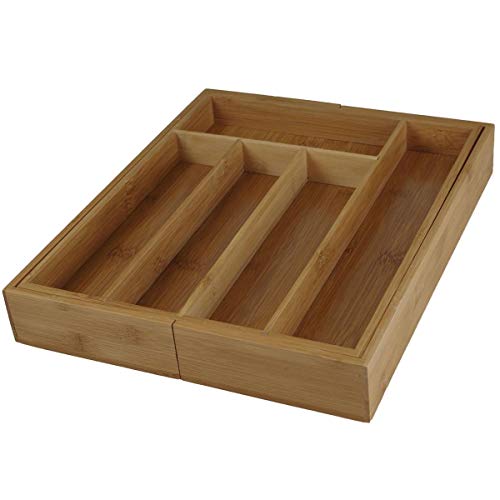 Excellent Houseware, Bandeja Cubiertos Bambu 28 cm x 35 cm x 5 cm, Extensible Hasta 45 cm x 33,5 cm x 5 cm