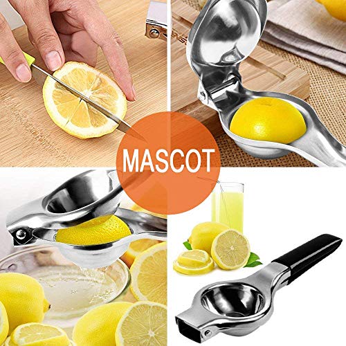 Exprimidor manual de limón de acero inoxidable, extractor de jugo Exprimidor de frutas cítricas de lima de una sola mano con mango de silicona (negro)