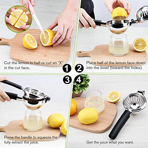 Exprimidor Manual Grande de Limón de Acero Inoxidable, Exprimidor de Metal de Color Naranja Resistente con Mango de Silicona, Exprimidor de Limón