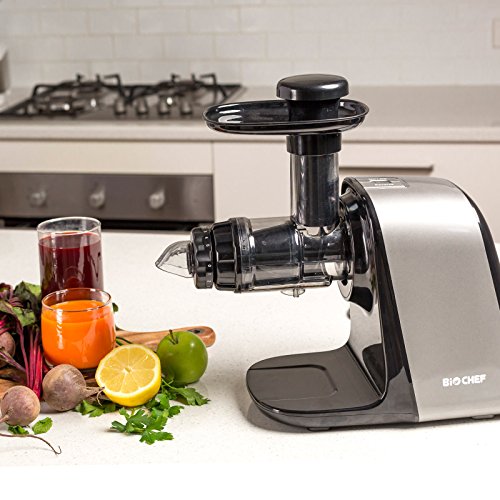 Extractor de zumos BioChef Axis Compact Cold Press Juicer – Licuadora en frío con Regulador de pulpa y BPA Free. 3 Años de Garantía. (Plata)