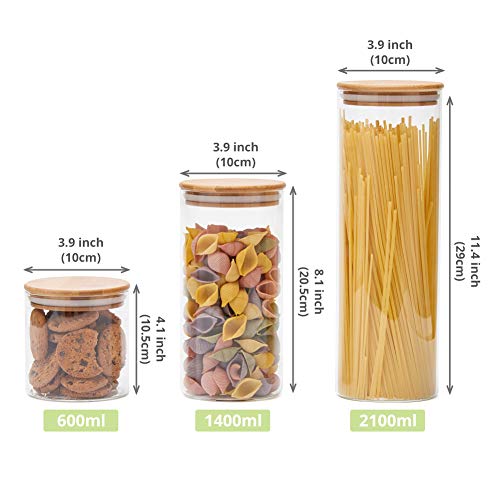 EZOWare 5 Pcs Tarros de Almacenamiento Recipientes Organizador con Tapa Hermético de Madera Bambu para Conservar Alimentos Té Café Azúcar Harina Frijoles, Vidrio Borosilicato