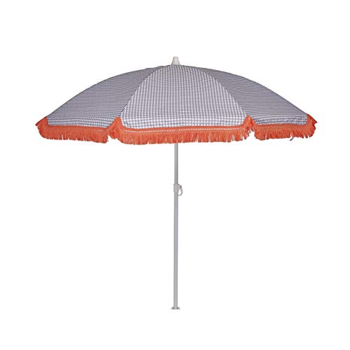 EZPELETA Sombrilla de Playa. Parasol de Playa. Ligero y Plegable de Acero. Paraguas Sol. Protección Solar UPF 50+. Diámetro 150cm. Estampado Flores/Cuadros/Rayas. Incluye Funda/Bolsa. - Cuadros-Gris