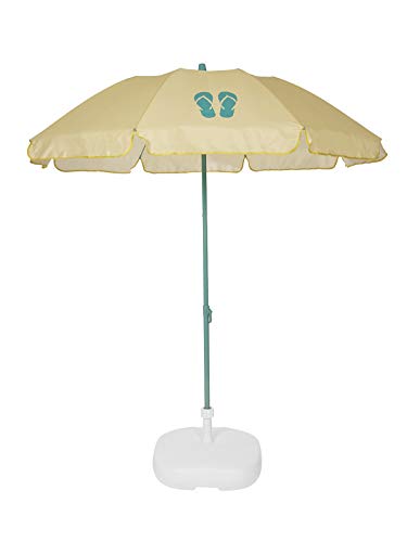 Ezpeleta Sombrilla de Playa|Sombrilla terraza|Parasol Plegable|Protección Solar UPF 50+|Diámetro 155cm|Incluye Funda|Base no incluida|Barra de Colores|Tejido Estampado (Chanclas Amarillo)