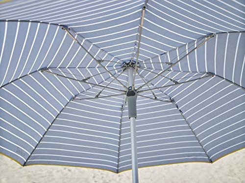 EZPELETA Sombrilla terraza. Parasol/Sombrilla de playa.Paraguas sol ligero y plegable de aluminio. Diámetro 155cm. Protección solar UPF 50+. Estampado rayas/marinero. Incluye funda/bolsa. - Rayas-Gris