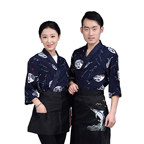 EzzySo Impreso Japonesa Sushi Chef Ropa Ropa de camareros de Restaurante Ropa de Trabajo Hombres y Mujeres japoneses de Cocina Kimono,Azul,XL