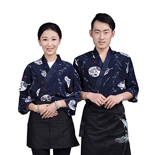 EzzySo Impreso Japonesa Sushi Chef Ropa Ropa de camareros de Restaurante Ropa de Trabajo Hombres y Mujeres japoneses de Cocina Kimono,Azul,XL