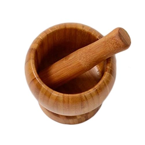 fablcrew 1pcs mortero y pilón (madera y bambú natural de utensilios de cocina para pimenter jengibre hierba la semilla ajos