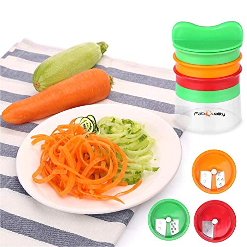 FabQuality Cortador de Verduras Cortador + Pincel + Peeler, en espiral Rallador de Verduras Mano con 3 Cuchillas para Cortador de Pepinos Rallador de Zanahorias Rallador de Espiral