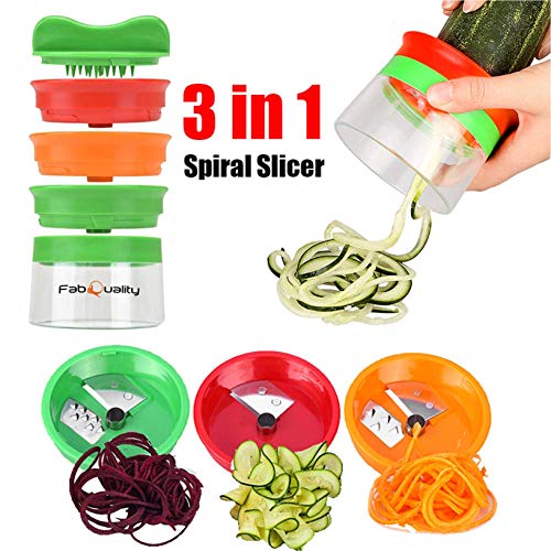 FabQuality Cortador de Verduras Cortador + Pincel + Peeler, en espiral Rallador de Verduras Mano con 3 Cuchillas para Cortador de Pepinos Rallador de Zanahorias Rallador de Espiral